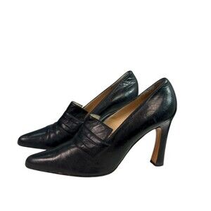 Vintage 90s Todd Oldham x Lerre Black Leather Loafer Pumps Size EU 38.5, 7.5-8